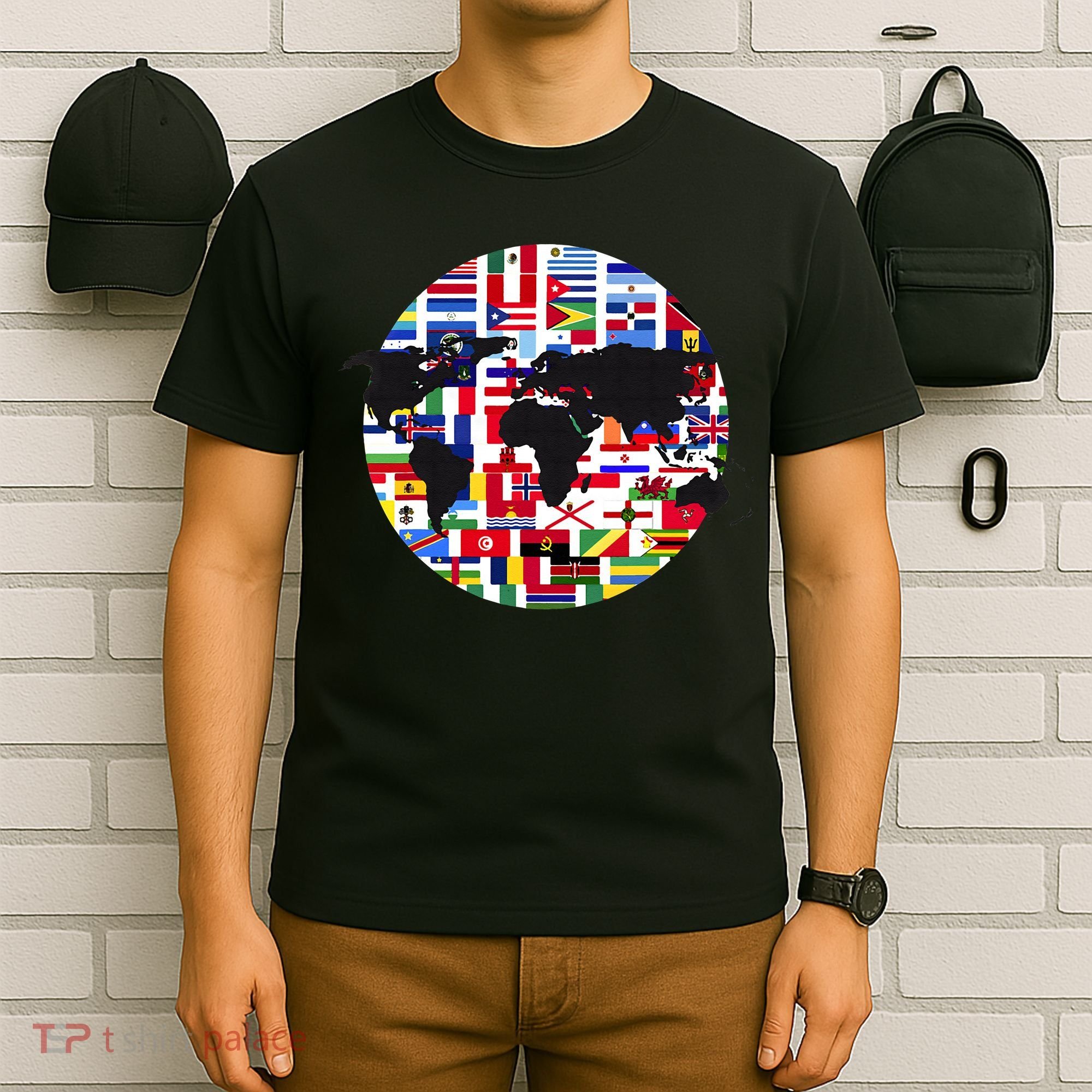 World Map International Country Flags Traveling World Flags T-Shirt
