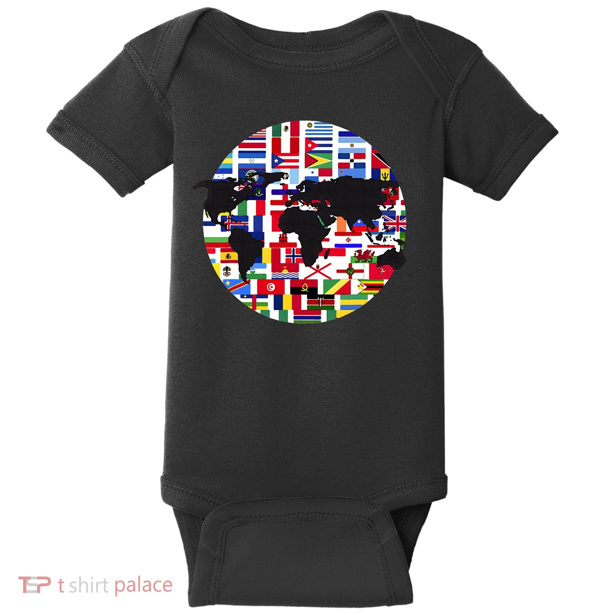 World Map International Country Flags Traveling World Flags Baby Bodysuit