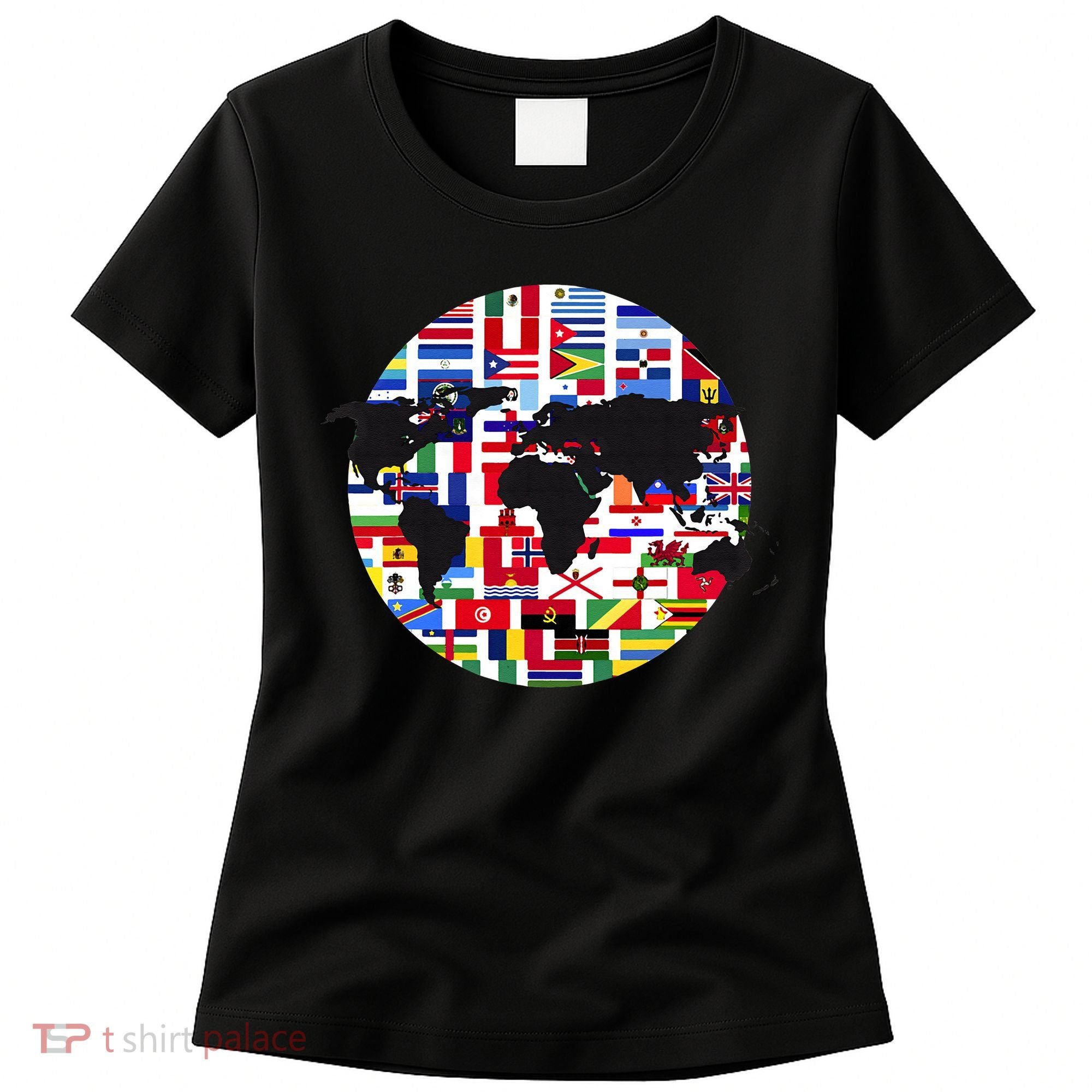 World Map International Country Flags Traveling World Flags Women's T-Shirt