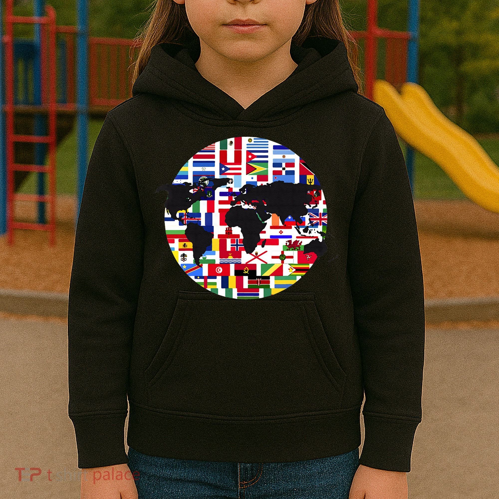 World Map International Country Flags Traveling World Flags Kids Hoodie
