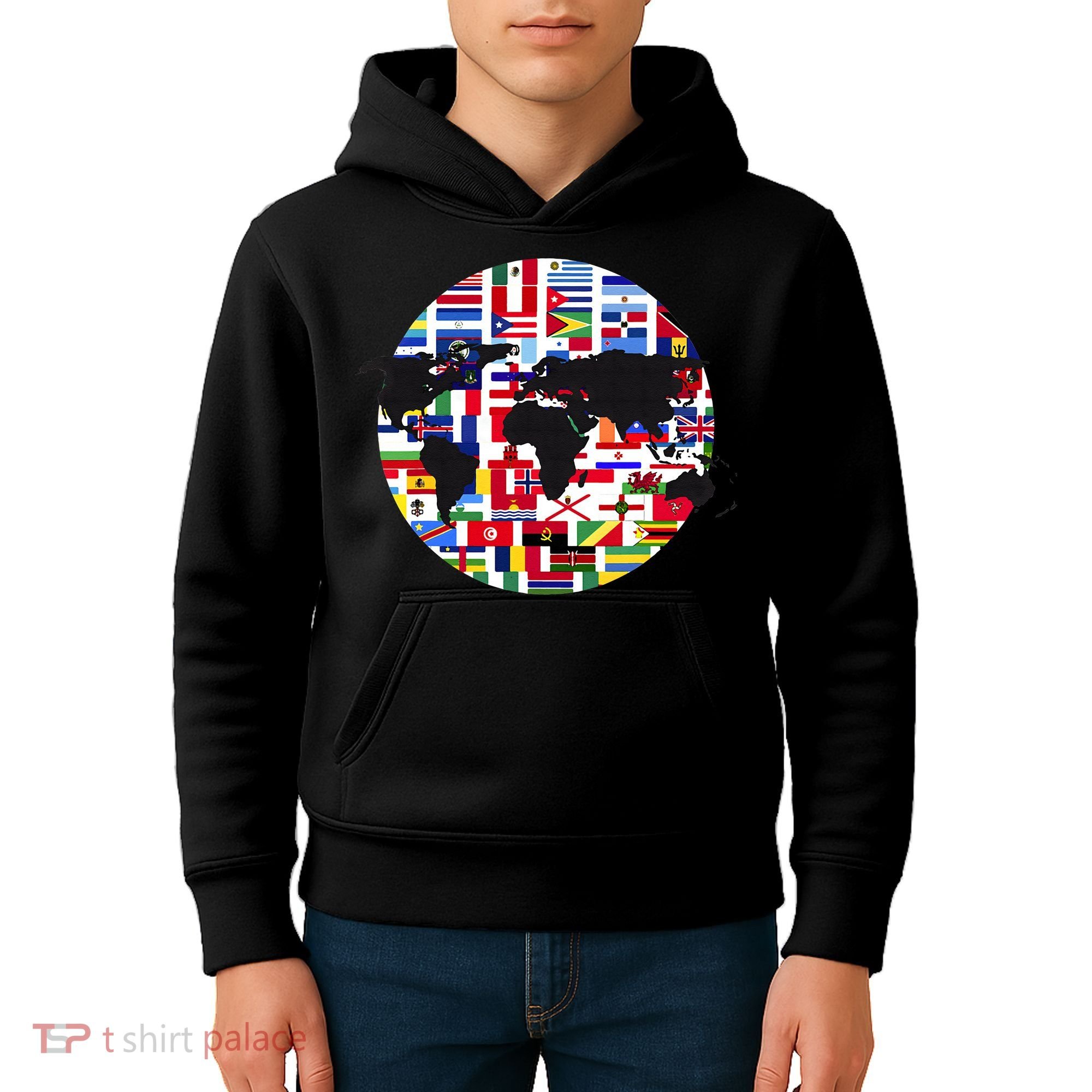 World Map International Country Flags Traveling World Flags Kids Hoodie