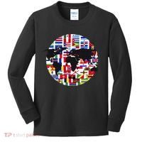 World Map International Country Flags Traveling World Flags Kids Long Sleeve Shirt thumb 0