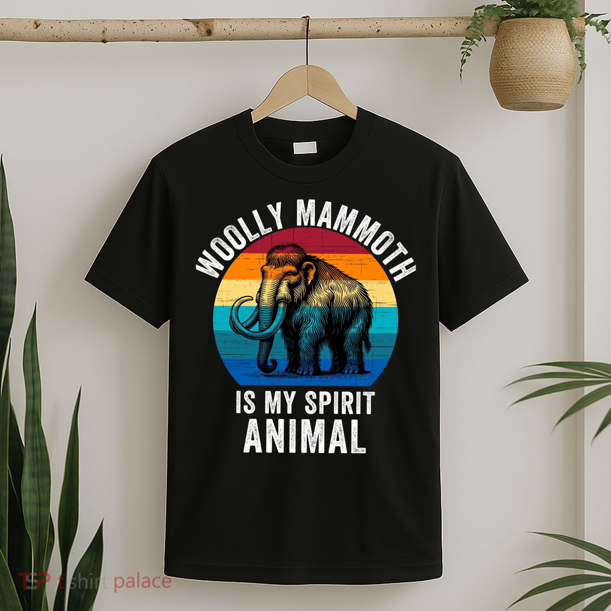 Woolly Mammoth Is My Spirt Animal Vintage Retro Sunset T-Shirt