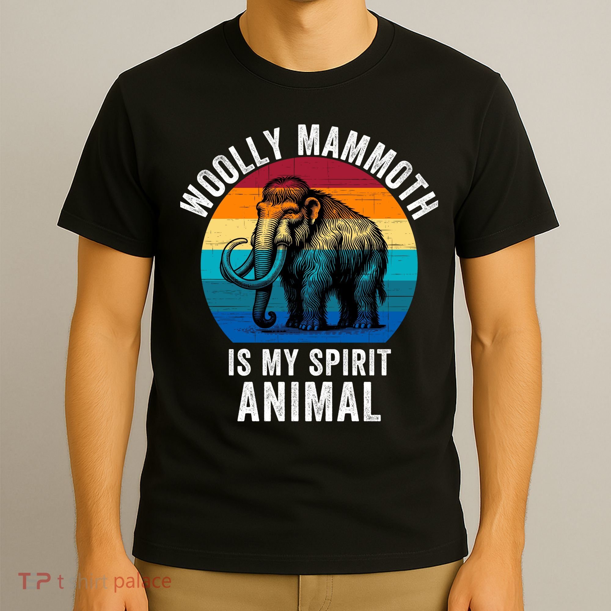 Woolly Mammoth Is My Spirt Animal Vintage Retro Sunset T-Shirt