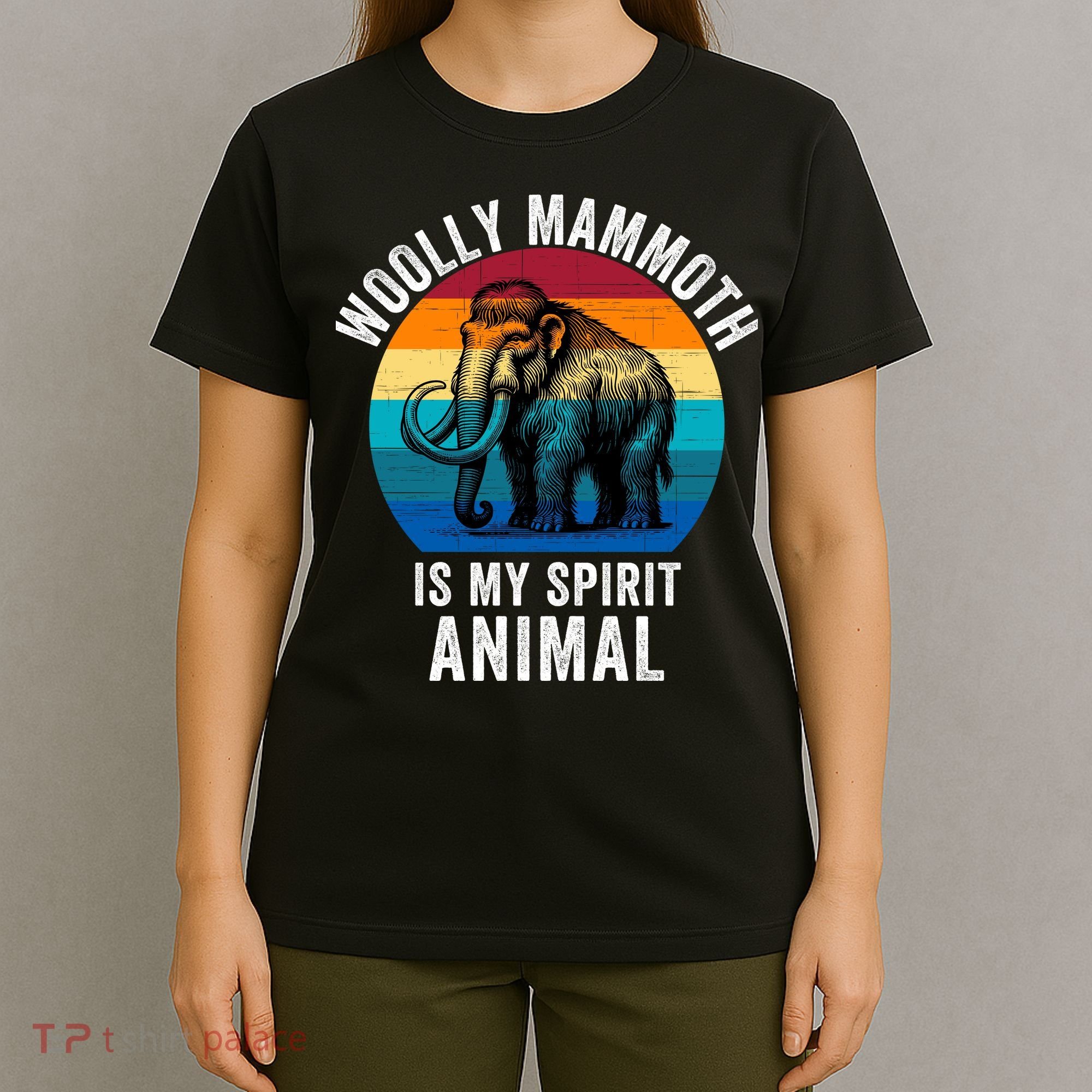 Woolly Mammoth Is My Spirt Animal Vintage Retro Sunset T-Shirt
