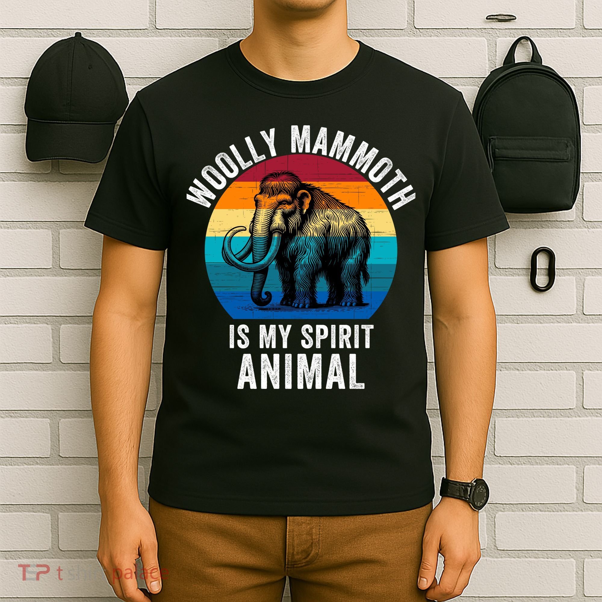 Woolly Mammoth Is My Spirt Animal Vintage Retro Sunset T-Shirt