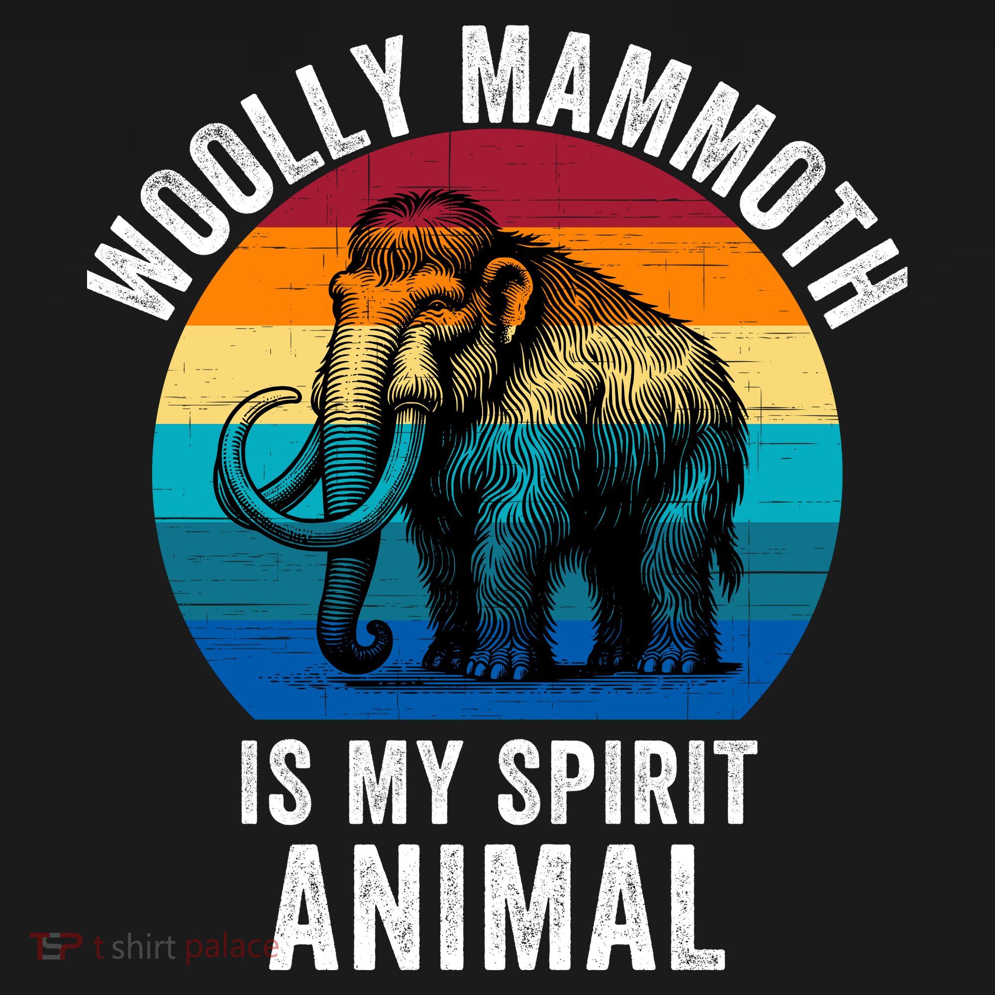 Woolly Mammoth Is My Spirt Animal Vintage Retro Sunset T-Shirt