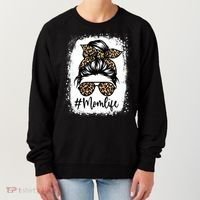 Women Mom Life Bleached Mom Life Leopard Messy Bun Women's Sweatshirt thumb 0