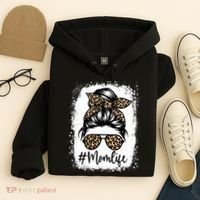 Women Mom Life Bleached Mom Life Leopard Messy Bun Hoodie thumb 4