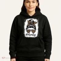 Women Mom Life Bleached Mom Life Leopard Messy Bun Hoodie thumb 5