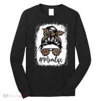 Women Mom Life Bleached Mom Life Leopard Messy Bun Long Sleeve Shirt thumb 0