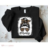 Women Mom Life Bleached Mom Life Leopard Messy Bun Sweatshirt thumb 2