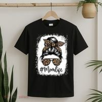 Women Mom Life Bleached Mom Life Leopard Messy Bun T-Shirt thumb 2