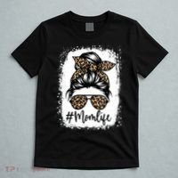 Women Mom Life Bleached Mom Life Leopard Messy Bun T-Shirt thumb 5