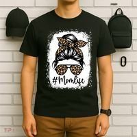 Women Mom Life Bleached Mom Life Leopard Messy Bun T-Shirt thumb 6