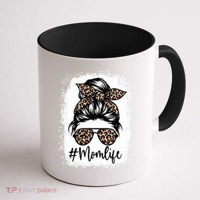 Women Mom Life Bleached Mom Life Leopard Messy Bun Coffee Mug back