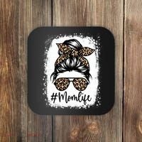 Women Mom Life Bleached Mom Life Leopard Messy Bun Coaster thumb 0