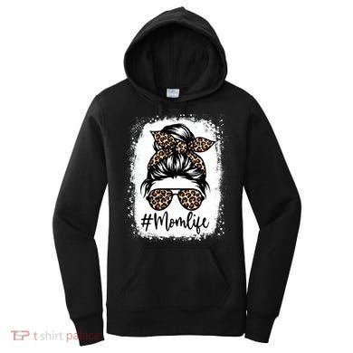 Women Mom Life Bleached Mom Life Leopard Messy Bun Women's Hoodie