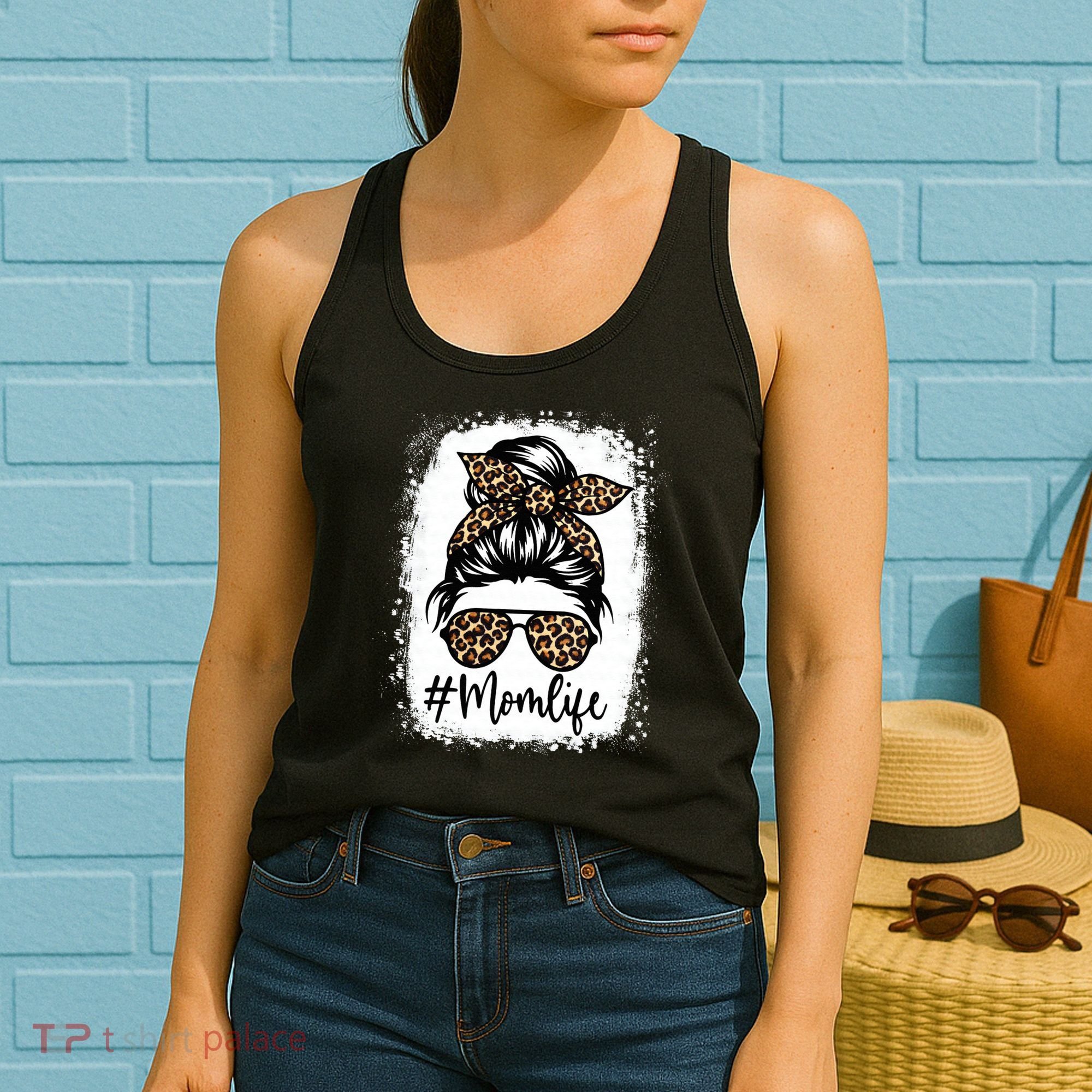 Women Mom Life Bleached Mom Life Leopard Messy Bun Women's Tank Top