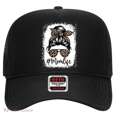 Women Mom Life Bleached Mom Life Leopard Messy Bun Hat