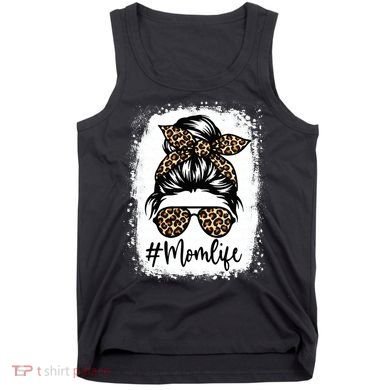 Women Mom Life Bleached Mom Life Leopard Messy Bun Tank Top