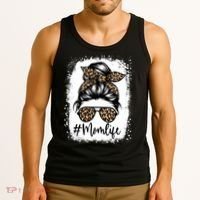 Women Mom Life Bleached Mom Life Leopard Messy Bun Tank Top thumb 3