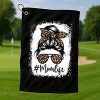 Women Mom Life Bleached Mom Life Leopard Messy Bun Golf Towel thumb 1
