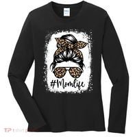 Women Mom Life Bleached Mom Life Leopard Messy Bun Women's Long Sleeve Shirt thumb 0