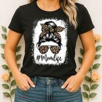 Women Mom Life Bleached Mom Life Leopard Messy Bun Women's T-Shirt thumb 2