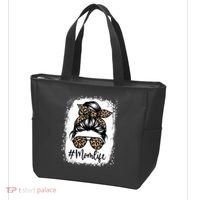 Women Mom Life Bleached Mom Life Leopard Messy Bun Tote Bag thumb 3