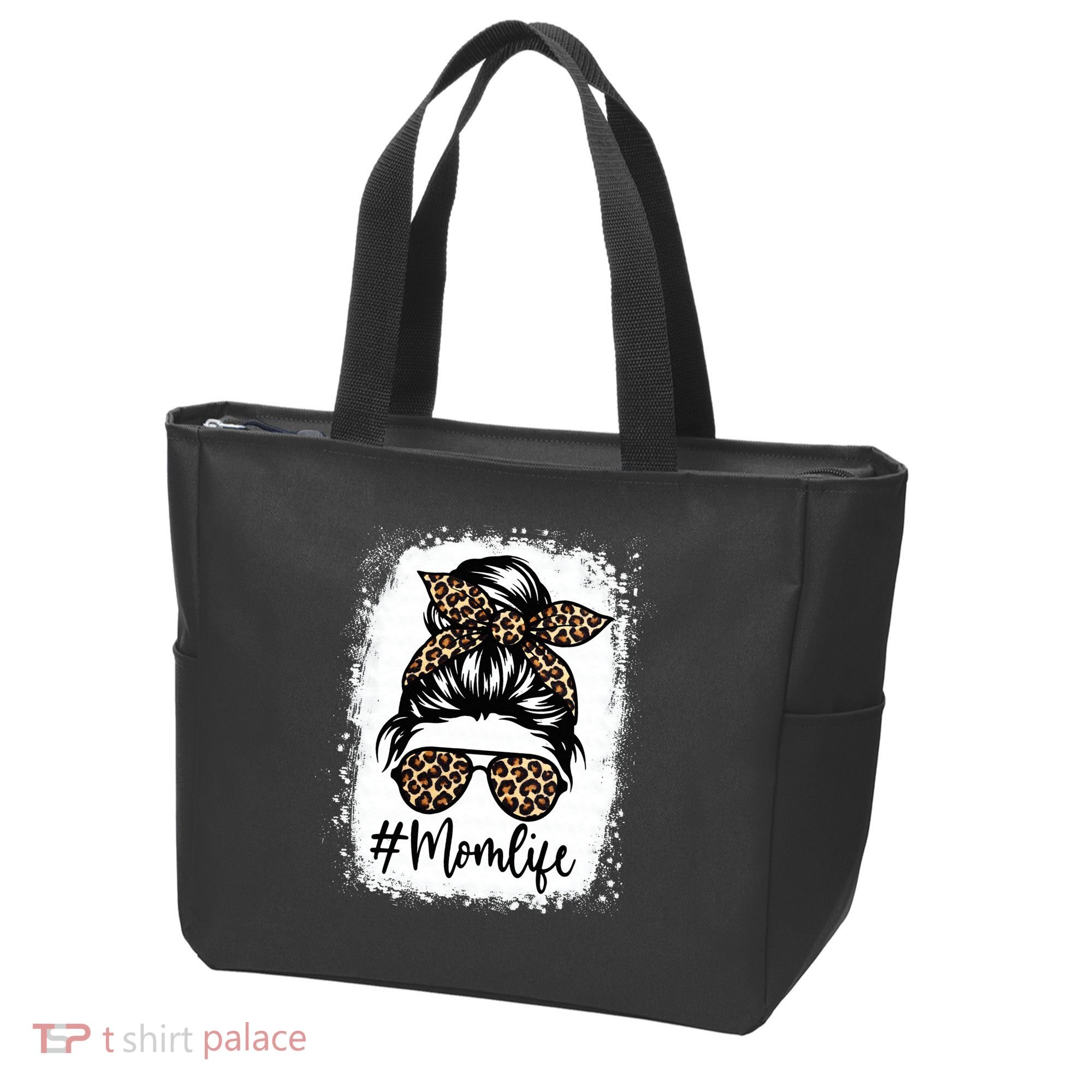 Women Mom Life Bleached Mom Life Leopard Messy Bun Tote Bag