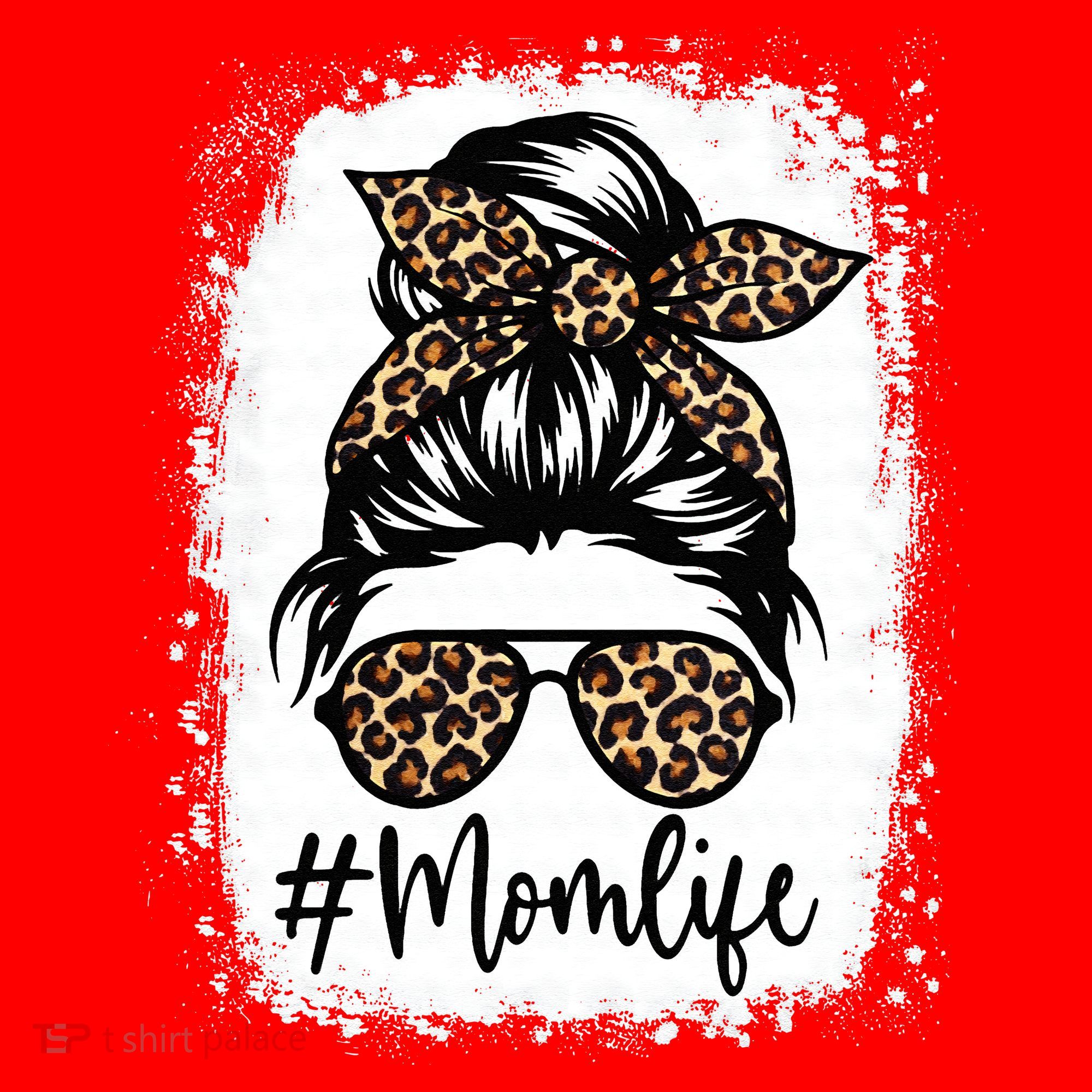 Women Mom Life Bleached Mom Life Leopard Messy Bun Santa Hat