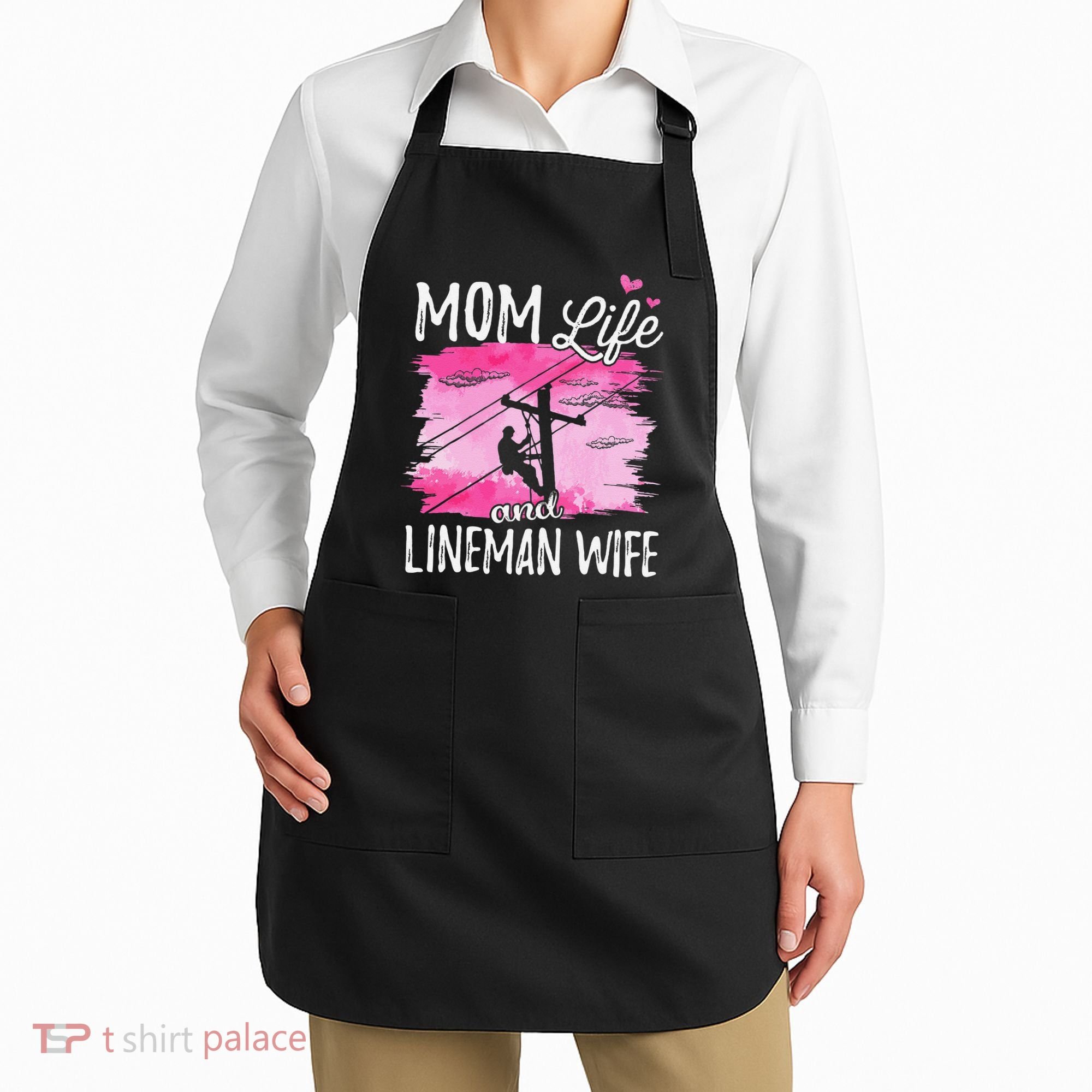 Women Mom Life And Lineman Wife Husband Electric Cable Apron