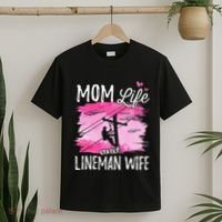 Women Mom Life And Lineman Wife Husband Electric Cable T-Shirt thumb 2