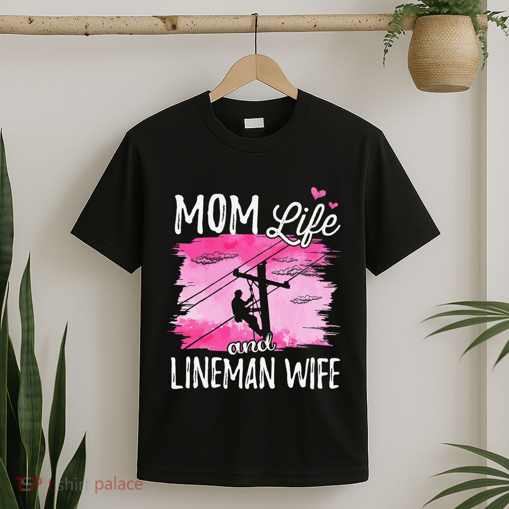 Women Mom Life And Lineman Wife Husband Electric Cable T-Shirt