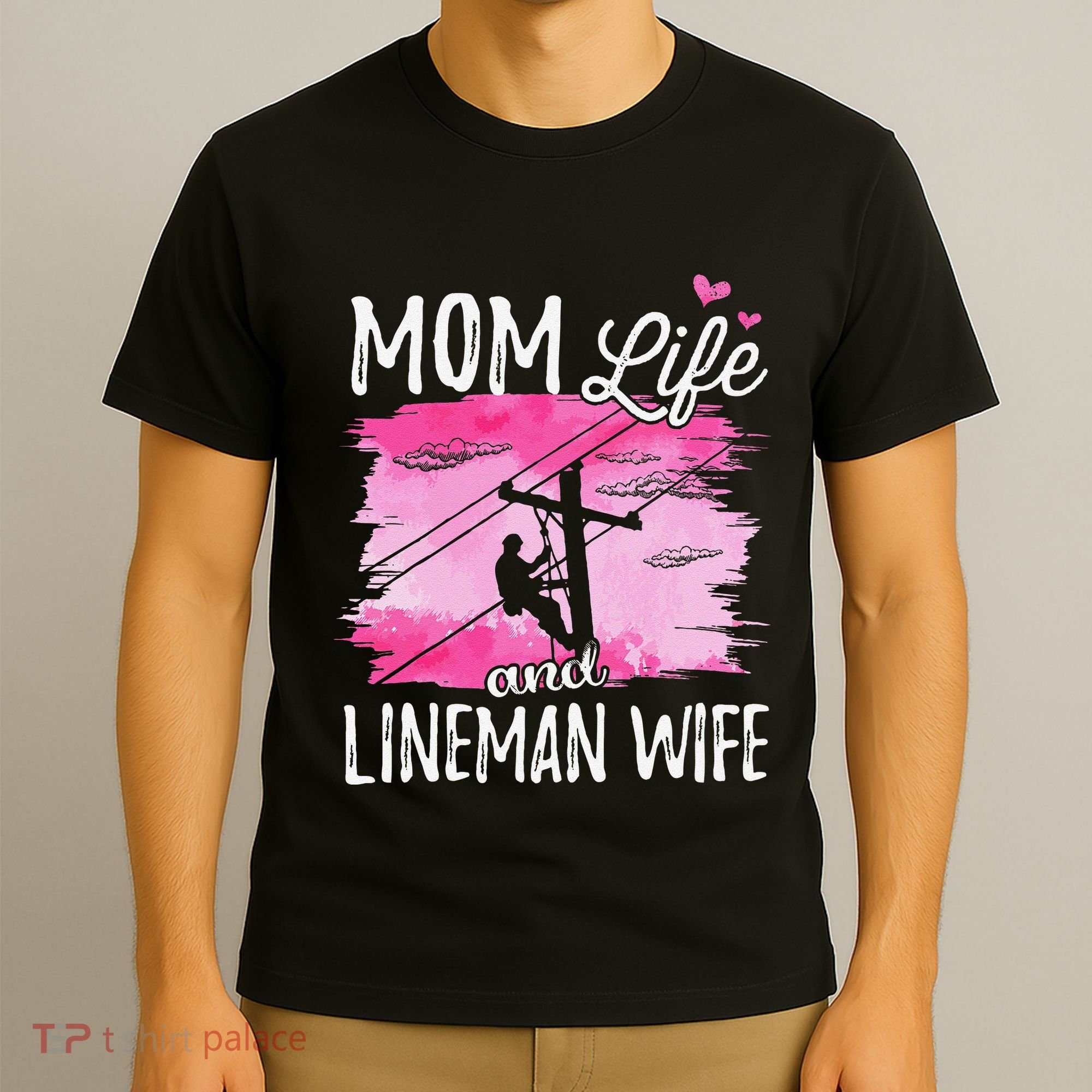 Women Mom Life And Lineman Wife Husband Electric Cable T-Shirt
