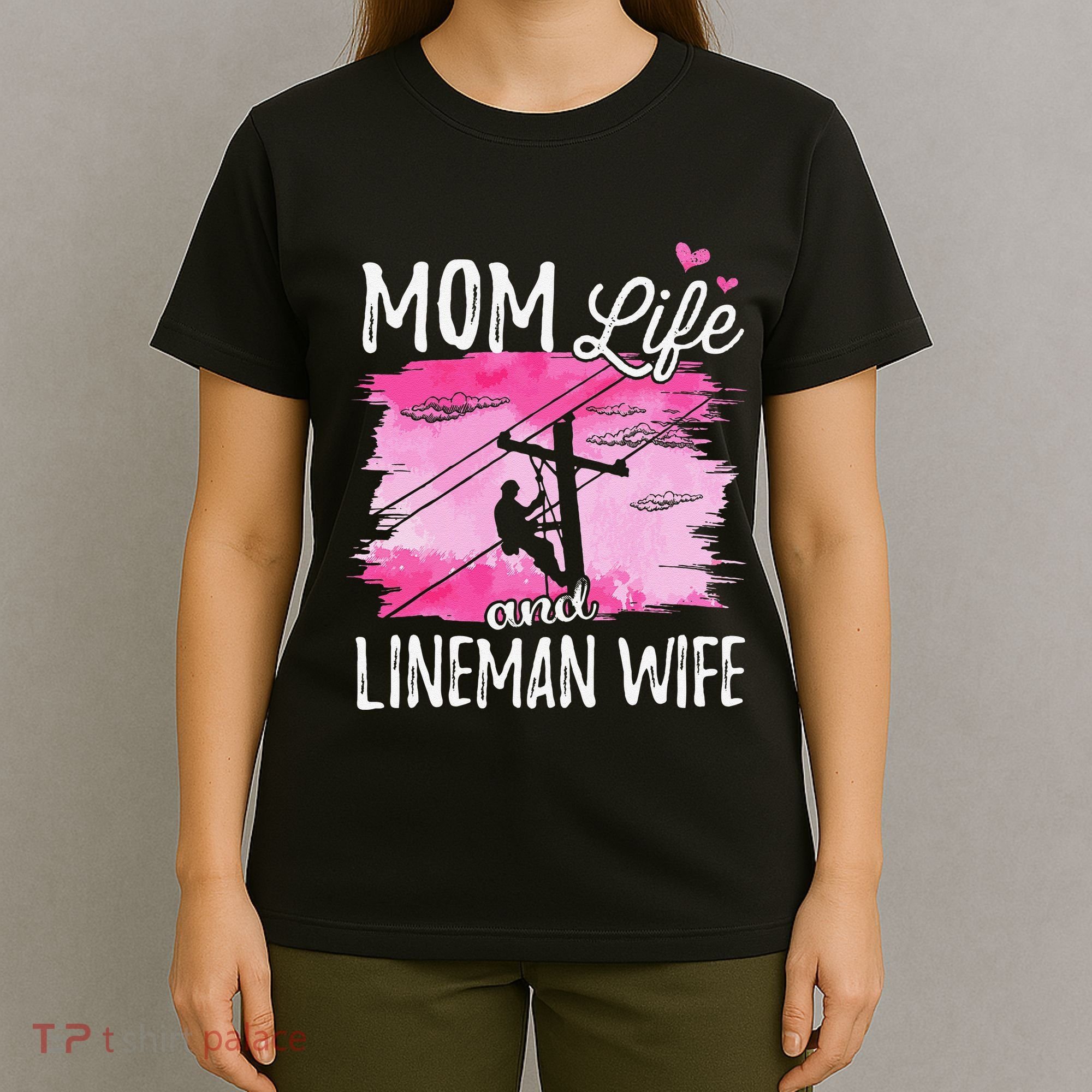 Women Mom Life And Lineman Wife Husband Electric Cable T-Shirt