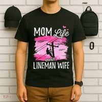 Women Mom Life And Lineman Wife Husband Electric Cable T-Shirt thumb 6