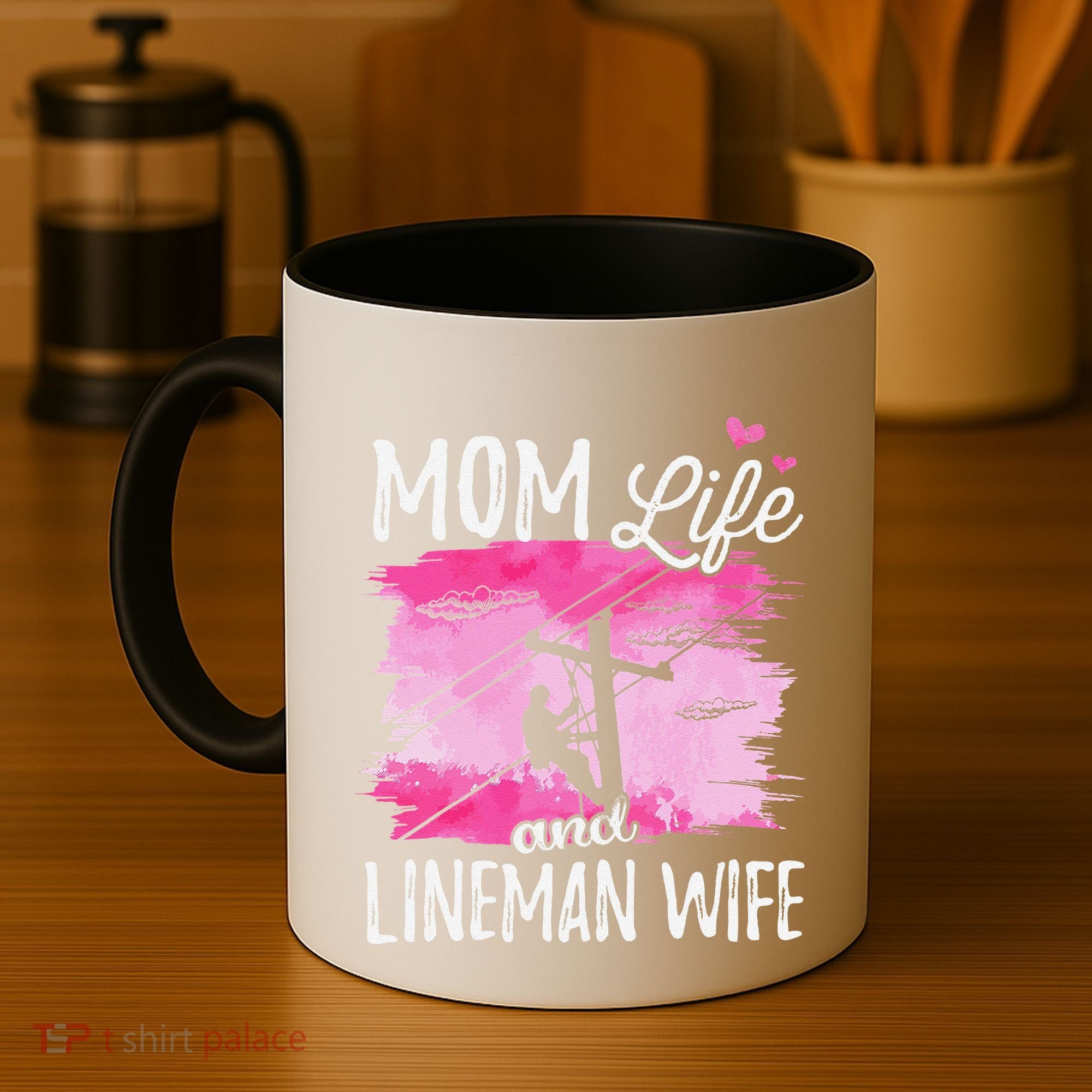 Women Mom Life And Lineman Wife Husband Electric Cable Coffee Mug