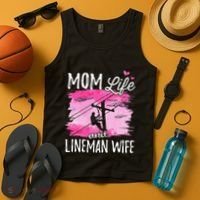 Women Mom Life And Lineman Wife Husband Electric Cable Tank Top thumb 4