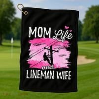 Women Mom Life And Lineman Wife Husband Electric Cable Golf Towel thumb 1