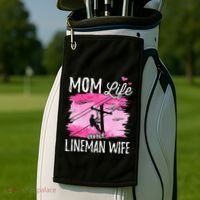 Women Mom Life And Lineman Wife Husband Electric Cable Golf Towel thumb 2