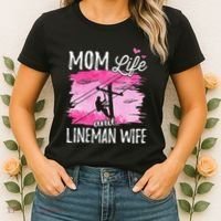 Women Mom Life And Lineman Wife Husband Electric Cable Women's T-Shirt thumb 2