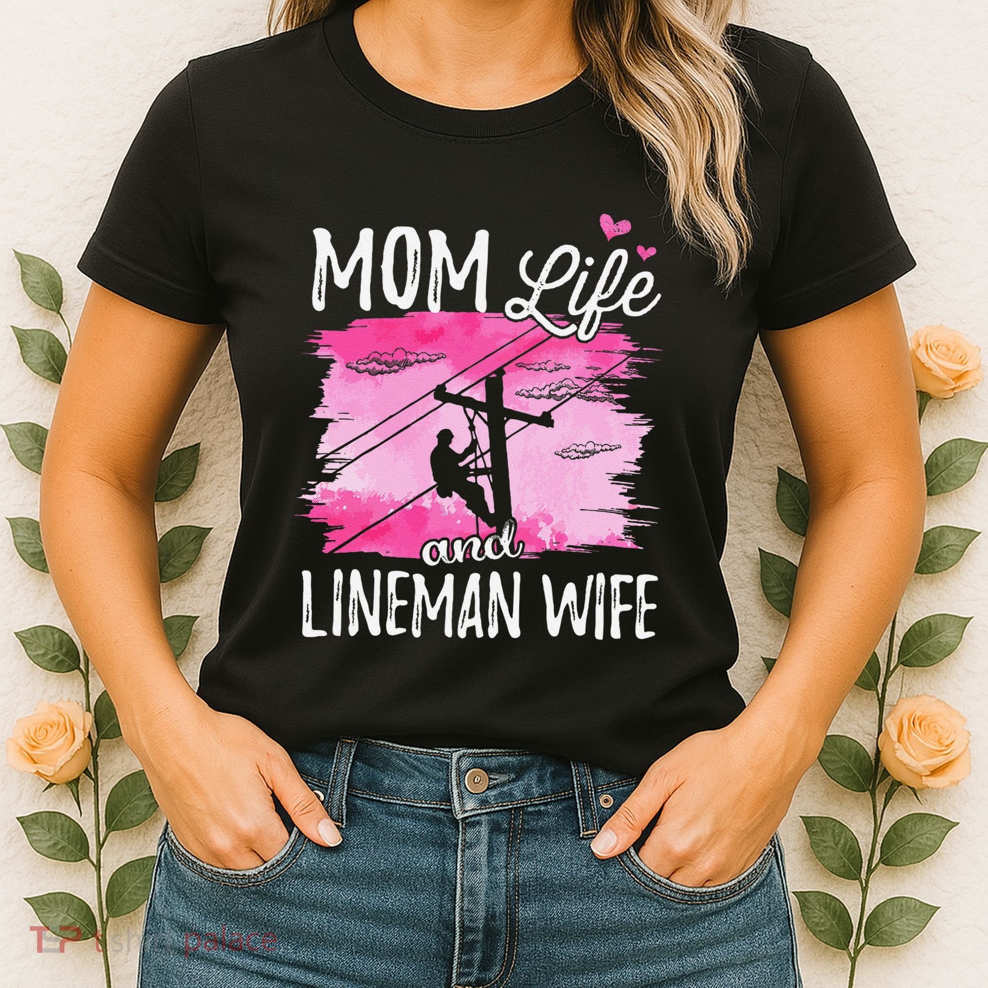 Women Mom Life And Lineman Wife Husband Electric Cable Women's T-Shirt