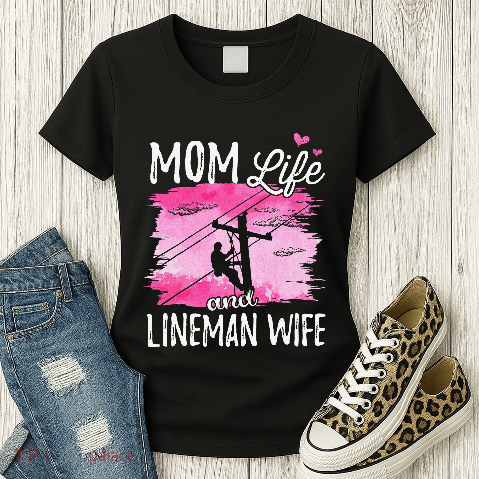 Women Mom Life And Lineman Wife Husband Electric Cable Women's T-Shirt