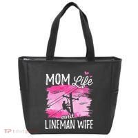 Women Mom Life And Lineman Wife Husband Electric Cable Tote Bag thumb 0