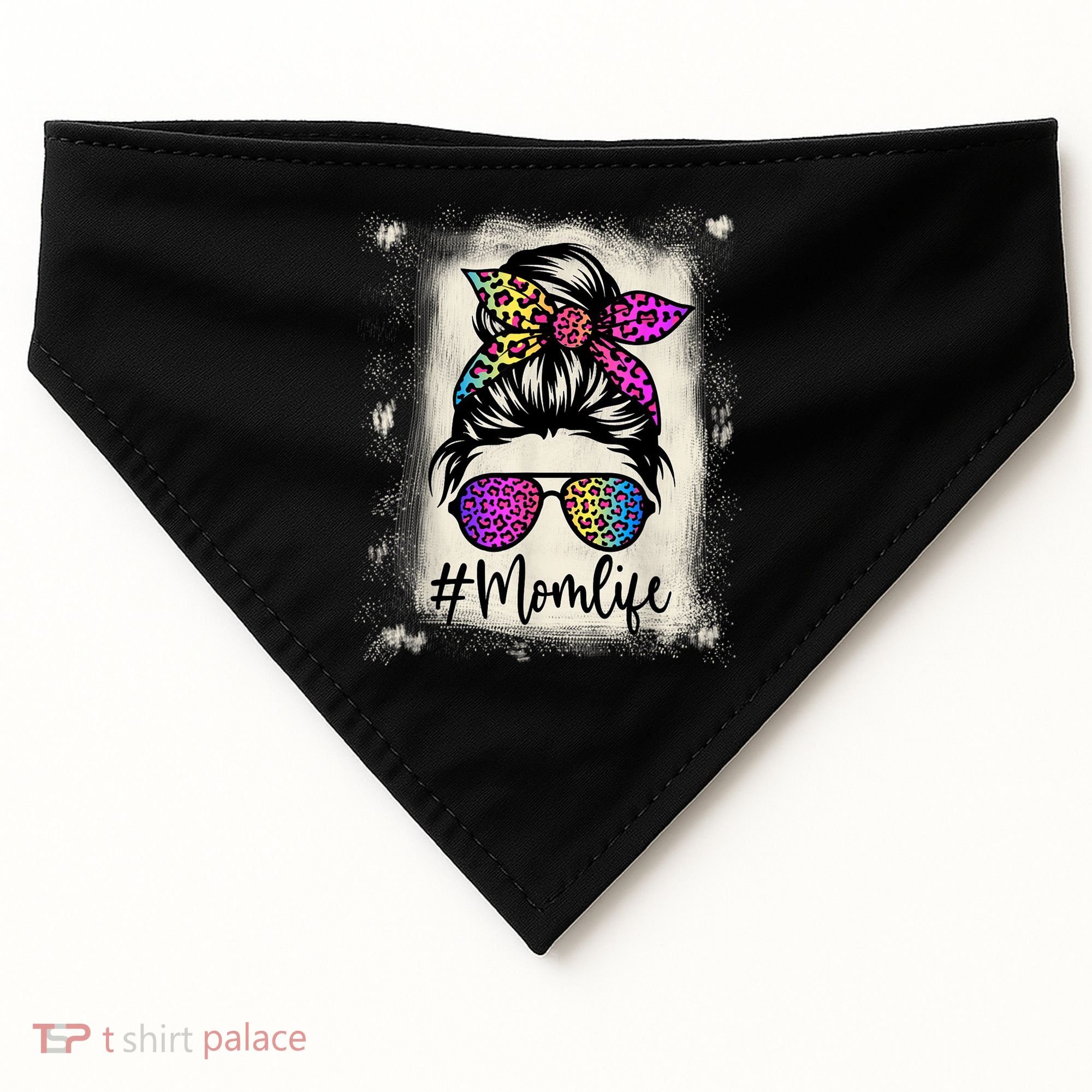 Womens Mom Life Bleached Rainbow Leopard Shirt Mama Mother USA-Made Doggie Bandana