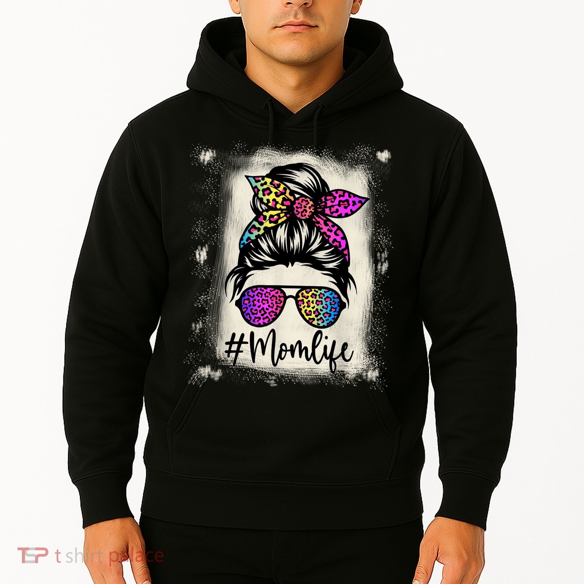 Womens Mom Life Bleached Rainbow Leopard Shirt Mama Mother Hoodie