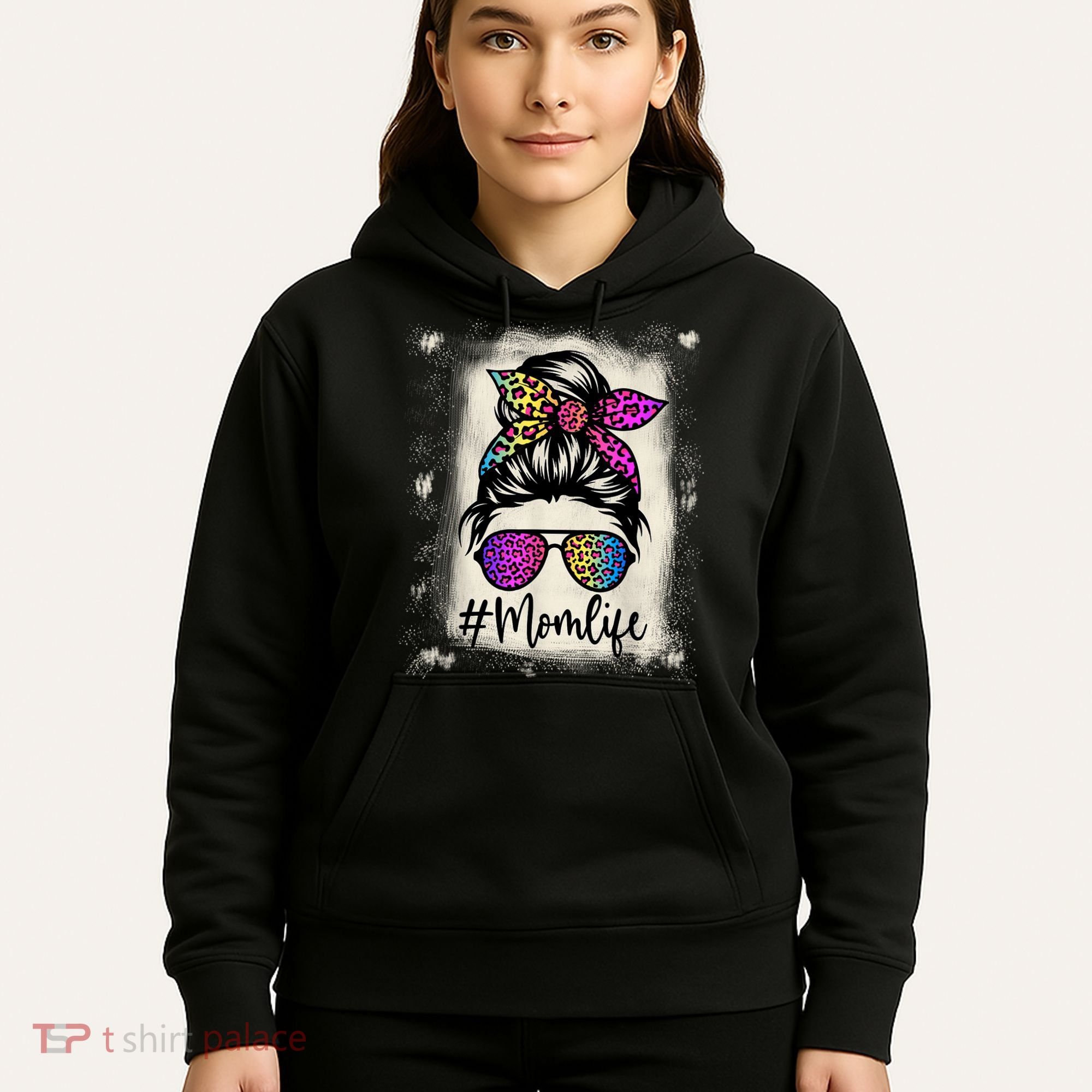 Womens Mom Life Bleached Rainbow Leopard Shirt Mama Mother Hoodie