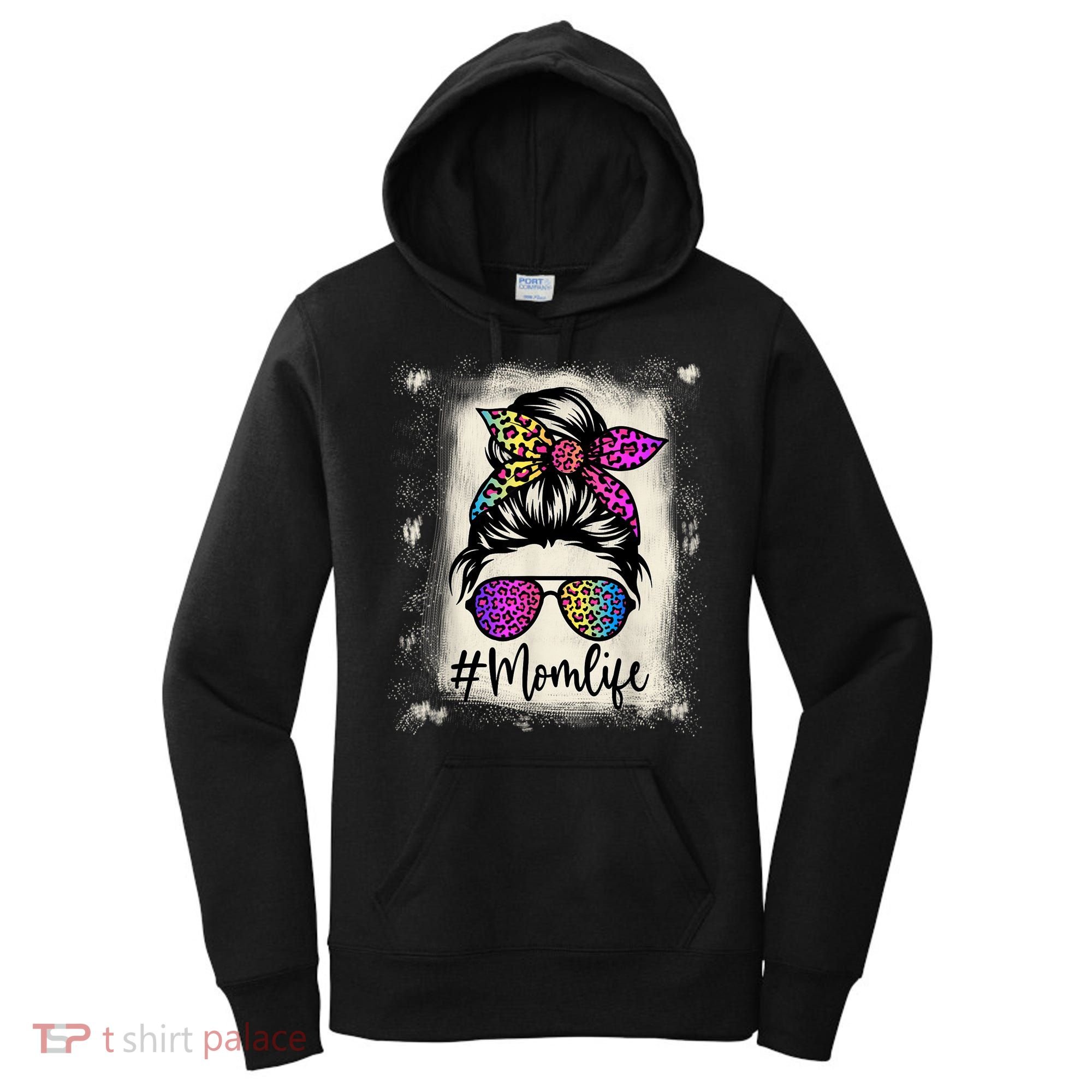 Womens Mom Life Bleached Rainbow Leopard Shirt Mama Mother Women's Hoodie